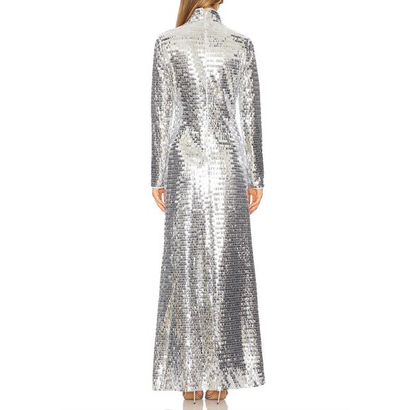 Simon Miller Sequin Sculpty Dress Satellite Silver Satin Maxi Long Sleeve 8 NYE - Picture 2 of 15